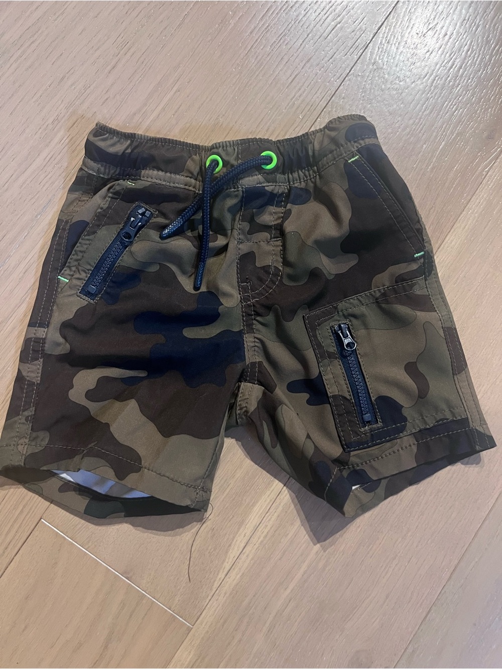 Cat & Jack Green Camo Cargo Shorts with Navy Accents
